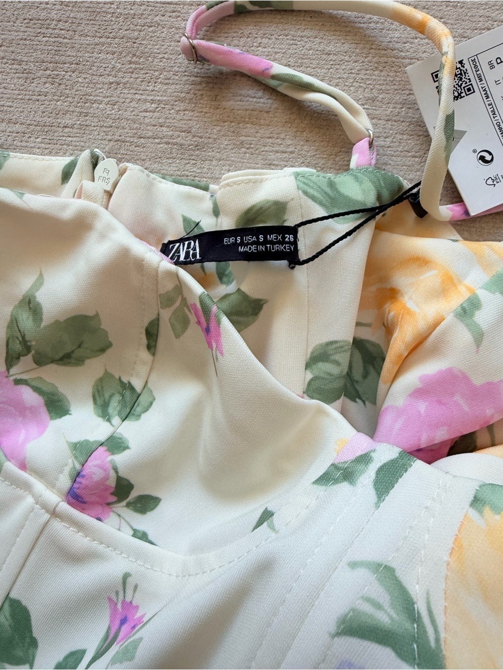Zara Cream Floral Mini Corset Dress Small - Picture 6 of 7